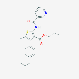 molecular formula C25H28N2O3S B452686 Propyl 4-(4-isobutylphenyl)-5-methyl-2-[(3-pyridinylcarbonyl)amino]-3-thiophenecarboxylate 