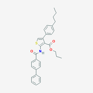 molecular formula C31H31NO3S B452693 Propyl 2-[([1,1'-biphenyl]-4-ylcarbonyl)amino]-4-(4-butylphenyl)-3-thiophenecarboxylate 