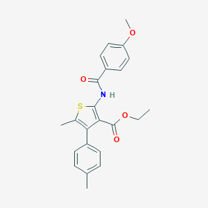molecular formula C23H23NO4S B452707 Ethyl 2-[(4-methoxybenzoyl)amino]-5-methyl-4-(4-methylphenyl)-3-thiophenecarboxylate 