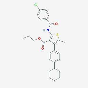 molecular formula C28H30ClNO3S B452708 Propyl 2-[(4-chlorobenzoyl)amino]-4-(4-cyclohexylphenyl)-5-methyl-3-thiophenecarboxylate 