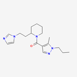 molecular formula C18H27N5O B4527107 2-[2-(1H-imidazol-1-yl)ethyl]-1-[(5-methyl-1-propyl-1H-pyrazol-4-yl)carbonyl]piperidine 