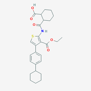 molecular formula C27H33NO5S B452715 2-{[4-(4-Cyclohexylphenyl)-3-(ethoxycarbonyl)thiophen-2-yl]carbamoyl}cyclohexanecarboxylic acid 