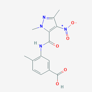 molecular formula C14H14N4O5 B452719 3-[({4-nitro-1,3-dimethyl-1H-pyrazol-5-yl}carbonyl)amino]-4-methylbenzoic acid 