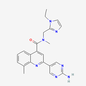 molecular formula C22H23N7O B4527208 2-(2-aminopyrimidin-5-yl)-N-[(1-ethyl-1H-imidazol-2-yl)methyl]-N,8-dimethylquinoline-4-carboxamide 