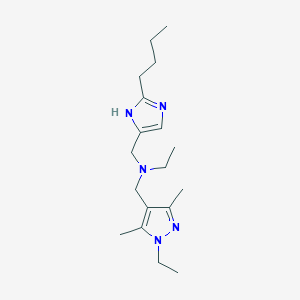 molecular formula C18H31N5 B4527256 N-[(2-butyl-1H-imidazol-4-yl)methyl]-N-[(1-ethyl-3,5-dimethyl-1H-pyrazol-4-yl)methyl]ethanamine 