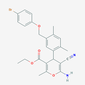 molecular formula C25H25BrN2O4 B452732 ethyl 6-amino-4-{5-[(4-bromophenoxy)methyl]-2,4-dimethylphenyl}-5-cyano-2-methyl-4H-pyran-3-carboxylate 