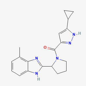 molecular formula C19H21N5O B4527383 2-{1-[(3-cyclopropyl-1H-pyrazol-5-yl)carbonyl]pyrrolidin-2-yl}-4-methyl-1H-benzimidazole 