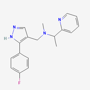 molecular formula C18H19FN4 B4527385 N-[[5-(4-fluorophenyl)-1H-pyrazol-4-yl]methyl]-N-methyl-1-pyridin-2-ylethanamine 