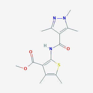 molecular formula C15H19N3O3S B452741 methyl 4,5-dimethyl-2-{[(1,3,5-trimethyl-1H-pyrazol-4-yl)carbonyl]amino}-3-thiophenecarboxylate 