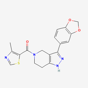 molecular formula C18H16N4O3S B4527499 3-(1,3-benzodioxol-5-yl)-5-[(4-methyl-1,3-thiazol-5-yl)carbonyl]-4,5,6,7-tetrahydro-1H-pyrazolo[4,3-c]pyridin 