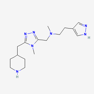 molecular formula C16H27N7 B4527659 N-methyl-N-{[4-methyl-5-(piperidin-4-ylmethyl)-4H-1,2,4-triazol-3-yl]methyl}-2-(1H-pyrazol-4-yl)ethanamine 