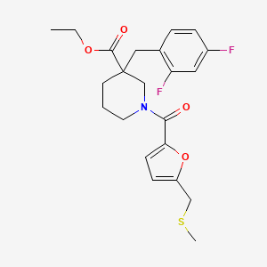 molecular formula C22H25F2NO4S B4527674 ethyl 3-(2,4-difluorobenzyl)-1-{5-[(methylthio)methyl]-2-furoyl}-3-piperidinecarboxylate 