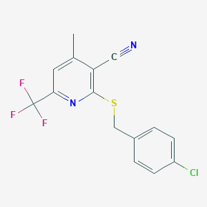 molecular formula C15H10ClF3N2S B452791 2-[(4-Chlorobenzyl)sulfanyl]-4-methyl-6-(trifluoromethyl)nicotinonitrile 