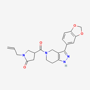 molecular formula C21H22N4O4 B4527983 4-[3-(1,3-Benzodioxol-5-yl)-1,4,6,7-tetrahydropyrazolo[4,3-c]pyridine-5-carbonyl]-1-prop-2-enylpyrrolidin-2-one 