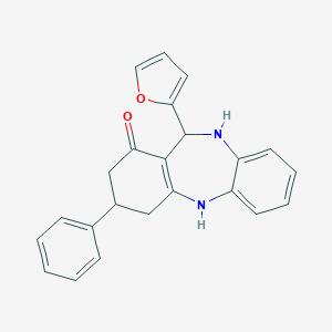 molecular formula C23H20N2O2 B452813 6-(Furan-2-yl)-9-phenyl-5,6,8,9,10,11-hexahydrobenzo[b][1,4]benzodiazepin-7-one CAS No. 6090-23-9