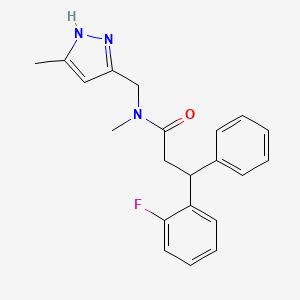 molecular formula C21H22FN3O B4528210 3-(2-fluorophenyl)-N-methyl-N-[(5-methyl-1H-pyrazol-3-yl)methyl]-3-phenylpropanamide 