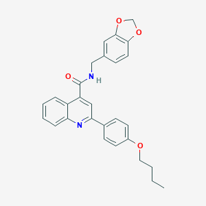molecular formula C28H26N2O4 B452823 N-(1,3-benzodioxol-5-ylmethyl)-2-(4-butoxyphenyl)quinoline-4-carboxamide 