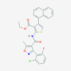 molecular formula C28H20ClFN2O4S B452847 Ethyl 2-({[3-(2-chloro-6-fluorophenyl)-5-methyl-4-isoxazolyl]carbonyl}amino)-4-(1-naphthyl)-3-thiophenecarboxylate 