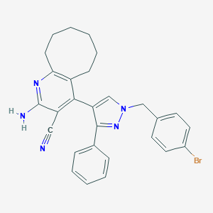 molecular formula C28H26BrN5 B452854 2-amino-4-[1-(4-bromobenzyl)-3-phenyl-1H-pyrazol-4-yl]-5,6,7,8,9,10-hexahydrocycloocta[b]pyridine-3-carbonitrile 