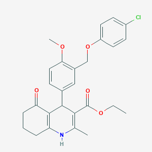 molecular formula C27H28ClNO5 B452855 Ethyl 4-{3-[(4-chlorophenoxy)methyl]-4-methoxyphenyl}-2-methyl-5-oxo-1,4,5,6,7,8-hexahydro-3-quinolinecarboxylate 