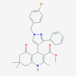 molecular formula C30H30BrN3O3 B452857 methyl 4-[1-(4-bromobenzyl)-3-phenyl-1H-pyrazol-4-yl]-2,7,7-trimethyl-5-oxo-1,4,5,6,7,8-hexahydro-3-quinolinecarboxylate 
