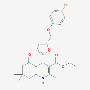 molecular formula C26H28BrNO5 B452858 Ethyl 4-{5-[(4-bromophenoxy)methyl]-2-furyl}-2,7,7-trimethyl-5-oxo-1,4,5,6,7,8-hexahydro-3-quinolinecarboxylate 