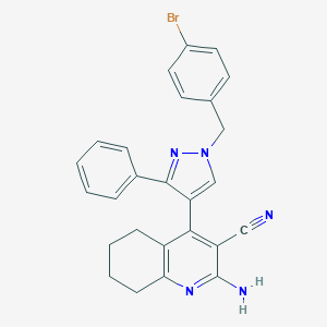 molecular formula C26H22BrN5 B452859 2-amino-4-[1-(4-bromobenzyl)-3-phenyl-1H-pyrazol-4-yl]-5,6,7,8-tetrahydro-3-quinolinecarbonitrile 