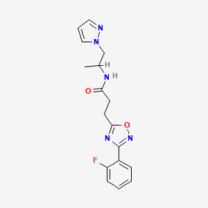 molecular formula C17H18FN5O2 B4528652 3-[3-(2-fluorophenyl)-1,2,4-oxadiazol-5-yl]-N-[1-methyl-2-(1H-pyrazol-1-yl)ethyl]propanamide 