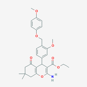 molecular formula C29H33NO7 B452866 ethyl 2-amino-4-{3-methoxy-4-[(4-methoxyphenoxy)methyl]phenyl}-7,7-dimethyl-5-oxo-5,6,7,8-tetrahydro-4H-chromene-3-carboxylate 