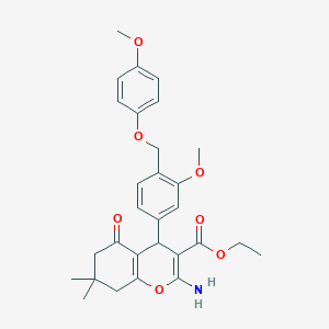 ethyl 2-amino-4-{3-methoxy-4-[(4-methoxyphenoxy)methyl]phenyl}-7,7-dimethyl-5-oxo-5,6,7,8-tetrahydro-4H-chromene-3-carboxylate