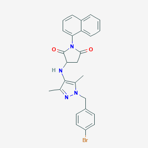 molecular formula C26H23BrN4O2 B452870 3-{[1-(4-bromobenzyl)-3,5-dimethyl-1H-pyrazol-4-yl]amino}-1-(naphthalen-1-yl)pyrrolidine-2,5-dione 