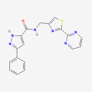 5-phenyl-N-[(2-pyrimidin-2-yl-1,3-thiazol-4-yl)methyl]-1H-pyrazole-3-carboxamide