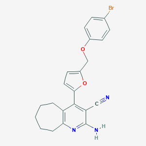 molecular formula C22H20BrN3O2 B452875 2-amino-4-{5-[(4-bromophenoxy)methyl]-2-furyl}-6,7,8,9-tetrahydro-5H-cyclohepta[b]pyridine-3-carbonitrile 