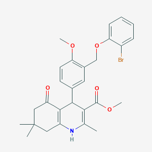 molecular formula C28H30BrNO5 B452876 Methyl 4-{3-[(2-bromophenoxy)methyl]-4-methoxyphenyl}-2,7,7-trimethyl-5-oxo-1,4,5,6,7,8-hexahydro-3-quinolinecarboxylate 