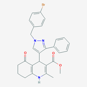 molecular formula C28H26BrN3O3 B452877 methyl 4-[1-(4-bromobenzyl)-3-phenyl-1H-pyrazol-4-yl]-2-methyl-5-oxo-1,4,5,6,7,8-hexahydro-3-quinolinecarboxylate 