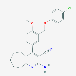 molecular formula C25H24ClN3O2 B452878 2-amino-4-{3-[(4-chlorophenoxy)methyl]-4-methoxyphenyl}-6,7,8,9-tetrahydro-5H-cyclohepta[b]pyridine-3-carbonitrile 