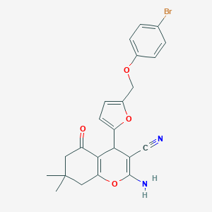 molecular formula C23H21BrN2O4 B452879 2-amino-4-{5-[(4-bromophenoxy)methyl]-2-furyl}-7,7-dimethyl-5-oxo-5,6,7,8-tetrahydro-4H-chromene-3-carbonitrile 