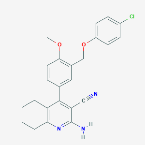 molecular formula C24H22ClN3O2 B452880 2-Amino-4-{3-[(4-chlorophenoxy)methyl]-4-methoxyphenyl}-5,6,7,8-tetrahydro-3-quinolinecarbonitrile 