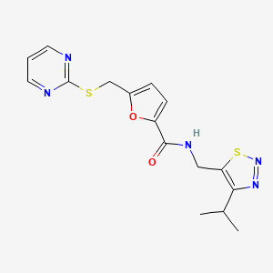 molecular formula C16H17N5O2S2 B4528815 N-[(4-isopropyl-1,2,3-thiadiazol-5-yl)methyl]-5-[(pyrimidin-2-ylthio)methyl]-2-furamide 