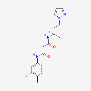 molecular formula C17H21ClN4O2 B4528826 N-(3-chloro-4-methylphenyl)-N'-[1-methyl-3-(1H-pyrazol-1-yl)propyl]malonamide 