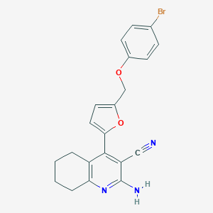molecular formula C21H18BrN3O2 B452883 2-Amino-4-{5-[(4-bromophenoxy)methyl]-2-furyl}-5,6,7,8-tetrahydro-3-quinolinecarbonitrile 
