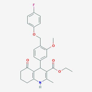 molecular formula C27H28FNO5 B452886 Ethyl 4-{4-[(4-fluorophenoxy)methyl]-3-methoxyphenyl}-2-methyl-5-oxo-1,4,5,6,7,8-hexahydro-3-quinolinecarboxylate 
