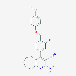molecular formula C26H27N3O3 B452888 2-amino-4-{3-methoxy-4-[(4-methoxyphenoxy)methyl]phenyl}-6,7,8,9-tetrahydro-5H-cyclohepta[b]pyridine-3-carbonitrile 