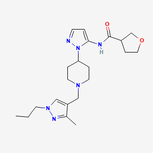 molecular formula C21H32N6O2 B4528958 N-(1-{1-[(3-methyl-1-propyl-1H-pyrazol-4-yl)methyl]-4-piperidinyl}-1H-pyrazol-5-yl)tetrahydro-3-furancarboxamide 