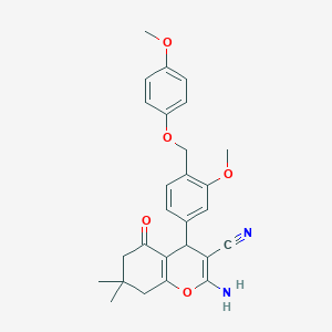 molecular formula C27H28N2O5 B452896 2-amino-4-{3-methoxy-4-[(4-methoxyphenoxy)methyl]phenyl}-7,7-dimethyl-5-oxo-5,6,7,8-tetrahydro-4H-chromene-3-carbonitrile 