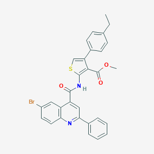 molecular formula C30H23BrN2O3S B452903 Methyl 2-{[(6-bromo-2-phenyl-4-quinolinyl)carbonyl]amino}-4-(4-ethylphenyl)-3-thiophenecarboxylate 