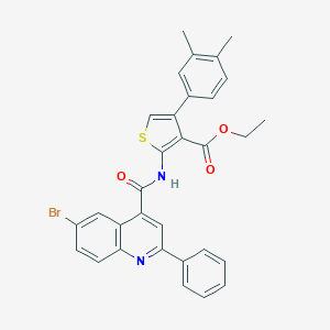 molecular formula C31H25BrN2O3S B452911 Ethyl 2-{[(6-bromo-2-phenyl-4-quinolinyl)carbonyl]amino}-4-(3,4-dimethylphenyl)-3-thiophenecarboxylate 