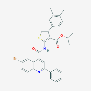 molecular formula C32H27BrN2O3S B452914 Isopropyl 2-{[(6-bromo-2-phenyl-4-quinolinyl)carbonyl]amino}-4-(3,4-dimethylphenyl)-3-thiophenecarboxylate 