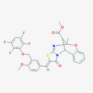 methyl (13Z)-13-[[4-methoxy-3-[(2,3,5,6-tetrafluorophenoxy)methyl]phenyl]methylidene]-9-methyl-14-oxo-8-oxa-12-thia-10,15-diazatetracyclo[7.6.1.02,7.011,15]hexadeca-2,4,6,10-tetraene-16-carboxylate