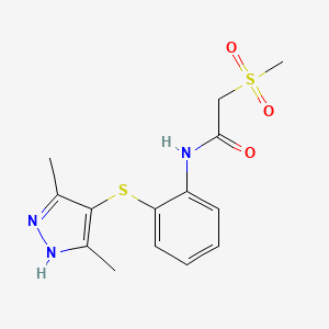 molecular formula C14H17N3O3S2 B4529250 N-{2-[(3,5-dimethyl-1H-pyrazol-4-yl)thio]phenyl}-2-(methylsulfonyl)acetamide 